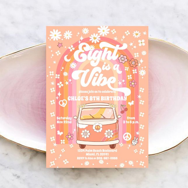 Invitation Carton d'invitation d'anniversaire rétro hippie (Créateur téléchargé)