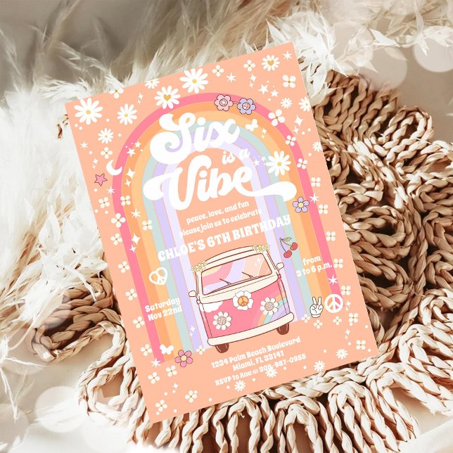 Invitation Carton d'invitation d'anniversaire rétro hippie (Créateur téléchargé)
