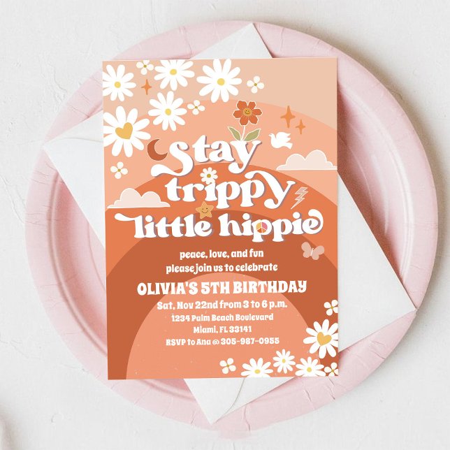 Invitation Carton d'invitation d'anniversaire rétro hippie Da (Créateur téléchargé)