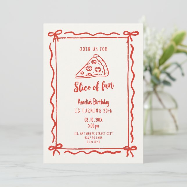Invitation Carton d'invitation d'anniversaire rétro Pizza Fun (Debout devant)