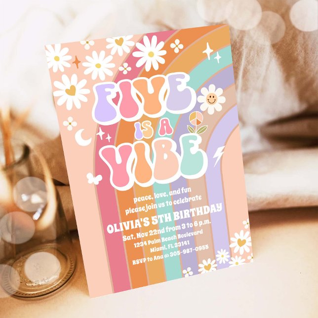 Invitation Carton d'invitation d'anniversaire Retro Rainbow D (Créateur téléchargé)