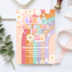 Invitation Carton d'invitation d'anniversaire Retro Rainbow D
