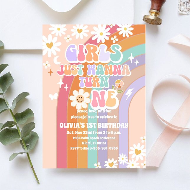 Invitation Carton d'invitation d'anniversaire Retro Rainbow D (Créateur téléchargé)