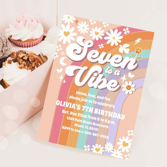 Invitation Carton d'invitation d'anniversaire Retro Rainbow D (Créateur téléchargé)
