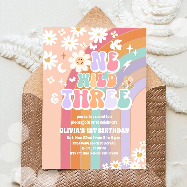 Invitation Carton d'invitation d'anniversaire Retro Rainbow D (Créateur téléchargé)