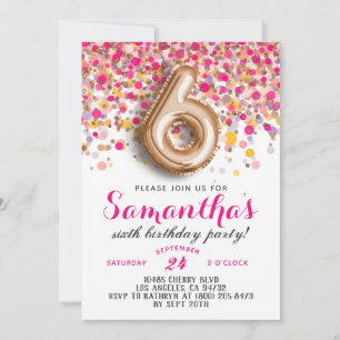 Invitation Carton d'invitation d'anniversaire Rose Gold 6ème
