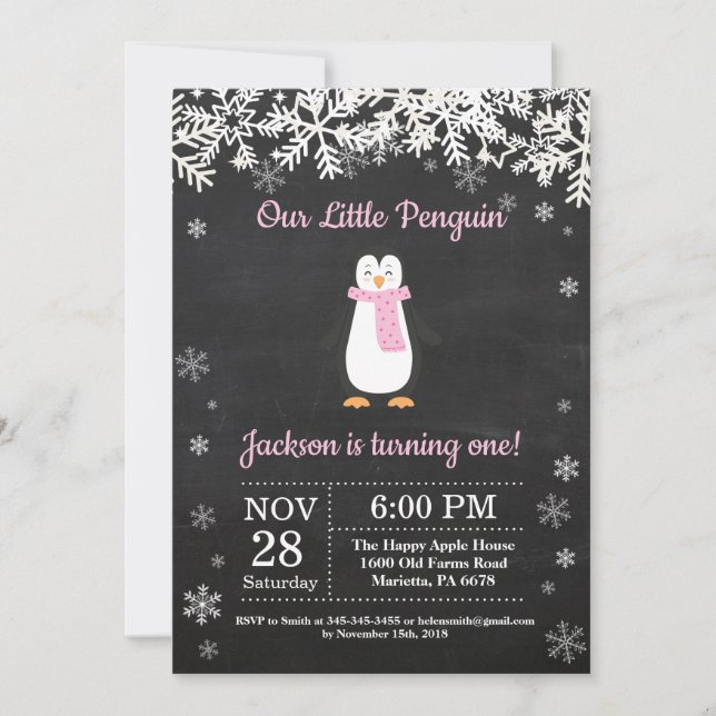 Invitation Carton d'invitation d'anniversaire rose hiver ping (Devant)