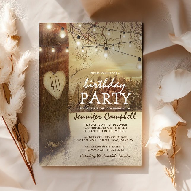 Invitation Carton d'invitation d'anniversaire Rustique Winter (Créateur téléchargé)