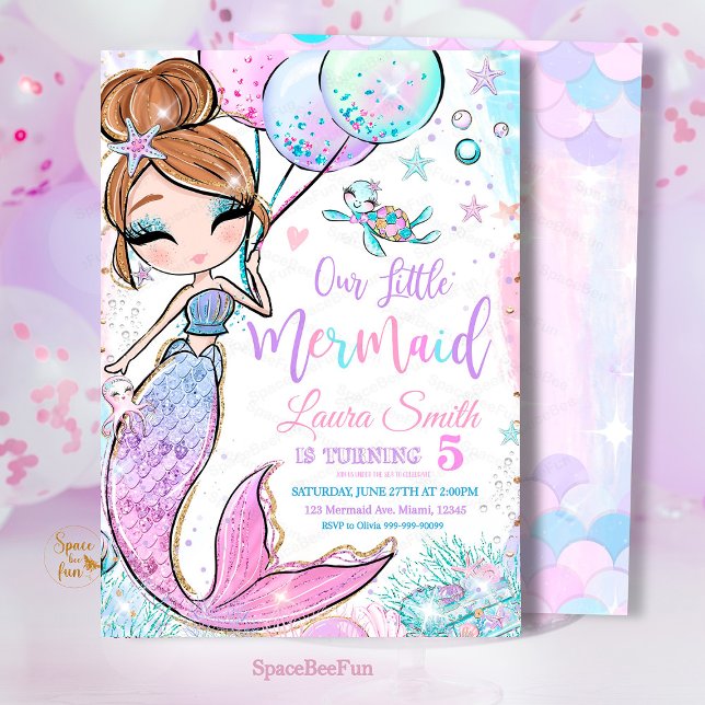 Invitation Carton d'invitation d'anniversaire Sirène Invitati (mermaid invitatiob,birthday party invitation,mermaid sea,mermaid party invite,under the sea,pool mag)