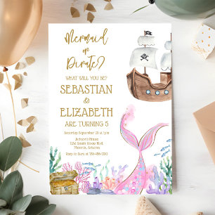 Invitation Carton d'invitation d'anniversaire Sirène ou Pirat