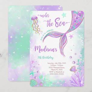Invitation Carton d'invitation d'anniversaire Sirène Violette