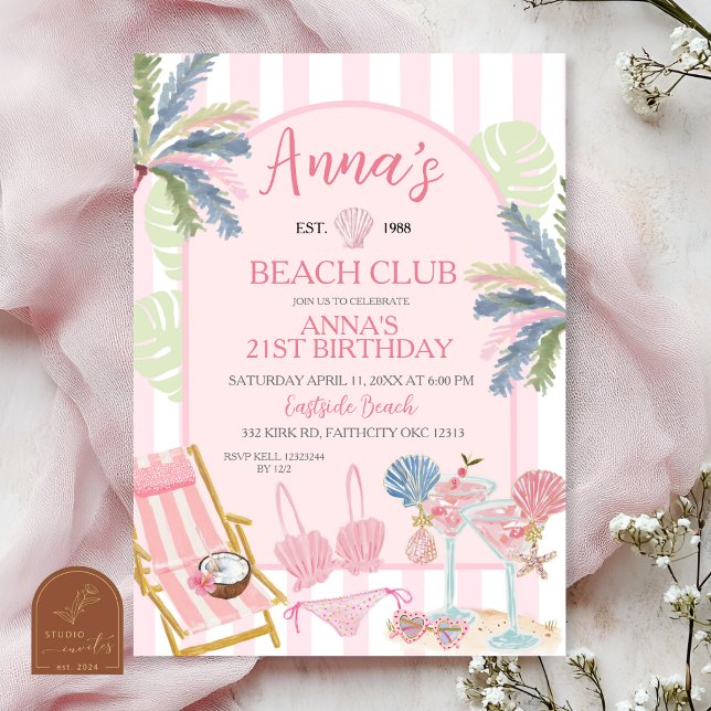 Invitation Carton d'invitation d'anniversaire Stripes Preppy  (Créateur téléchargé)