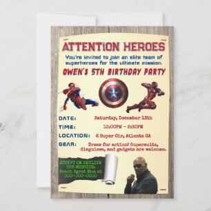 Invitation Carton d'invitation d'anniversaire Super-héros uni