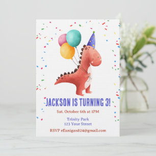Invitation Carton d'invitation d'anniversaire T-Rex dinosaure