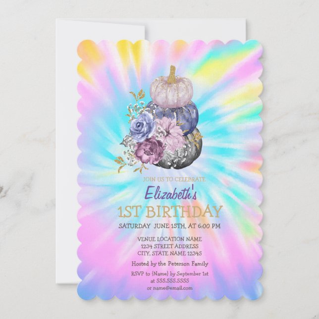 Invitation Carton d'invitation d'anniversaire Tie Dye de citr (Devant)