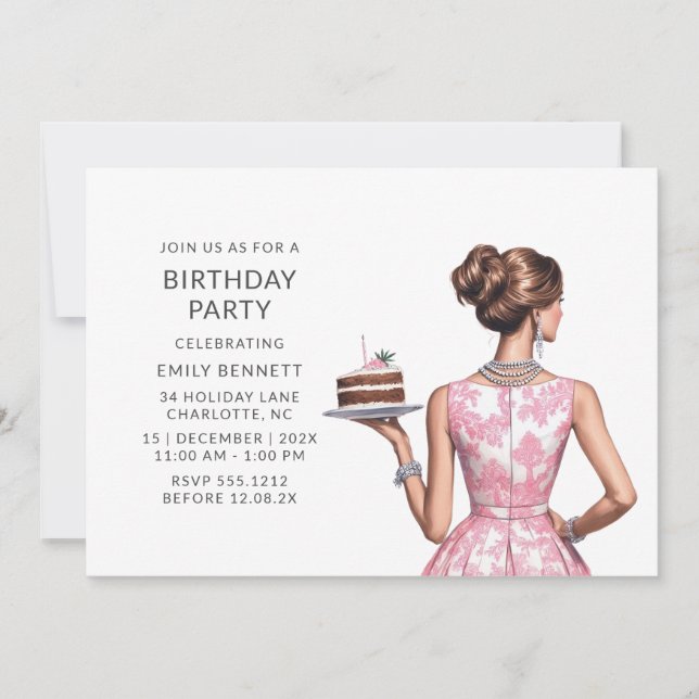 Invitation Carton d'invitation d'anniversaire Toile Rose (Devant)