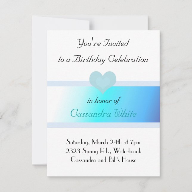 Invitation Carton d'invitation d'anniversaire turquoise et bl (Devant)