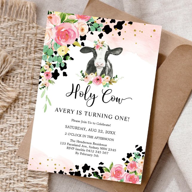 Invitation Carton d'invitation d'anniversaire Vache sacrée (Créateur téléchargé)