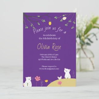 Invitation Carton d'invitation d'anniversaire violet ludique 