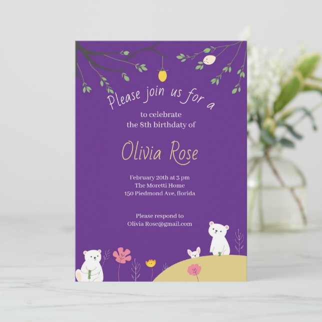 Invitation Carton d'invitation d'anniversaire violet ludique  (Debout devant)
