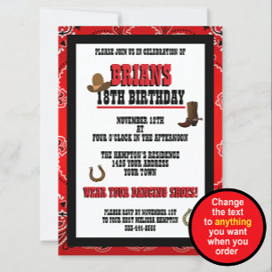 Invitation Carton d'invitation d'anniversaire Western Paisley