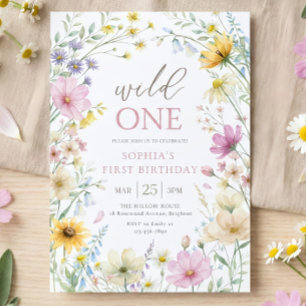 Invitation Carton d'invitation d'anniversaire Wild One Wildfl