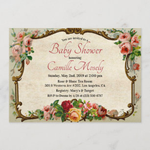 Invitation Carton d'invitation de baby shower à cadre floral