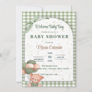 Invitation Carton d'invitation de baby shower à carreaux vert