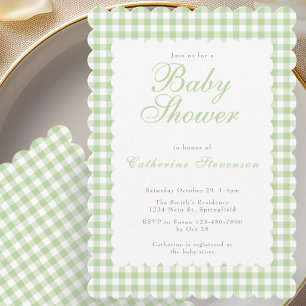 Invitation Carton d'invitation de baby shower à carreaux vert