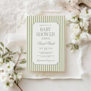 Invitation Carton d'invitation de baby shower à rayures vert