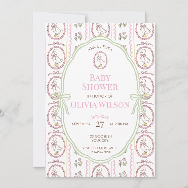 Invitation Carton d'invitation de baby shower Editable Pink G (Devant)