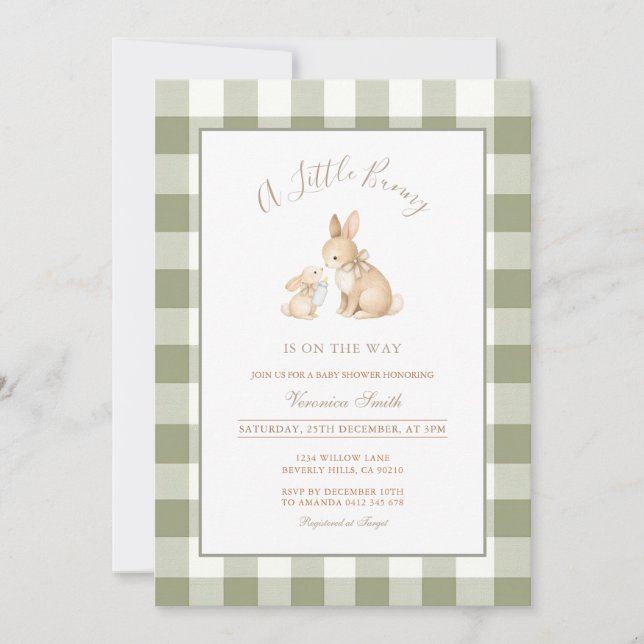 Invitation Carton d'invitation de baby shower pour lapin à ca (Devant)