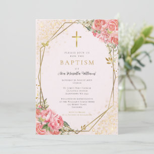 Invitation Carton d'invitation de baptême de bébé fille aux f
