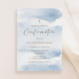Invitation Carton d'invitation de confirmation garçon aquarel