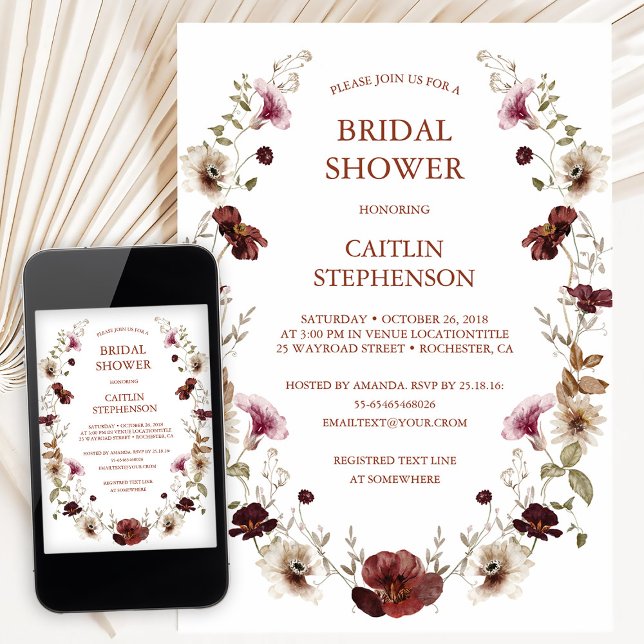 Invitation Carton d'invitation de douche de mariage bordeaux  (Créateur téléchargé)