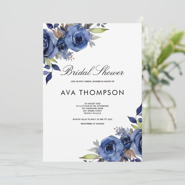 Invitation Carton d'invitation de douche de mariage floral bl (Debout devant)