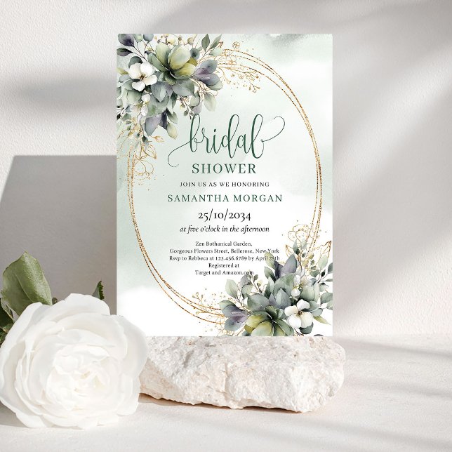 Invitation Carton d'invitation de douche de mariée à l'aquare (Watercolor Dusty Green Bridal Shower Invitation)