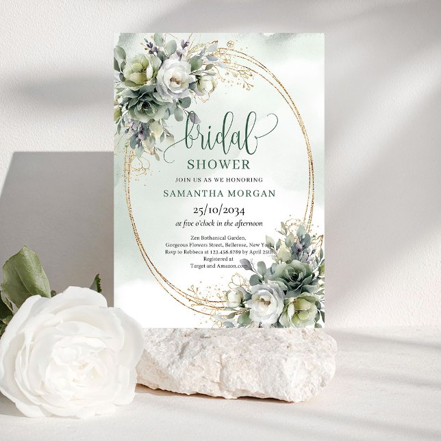 Invitation Carton d'invitation de douche de mariée au feuilla (Dusty Green Foliage Bridal Shower Invitation)
