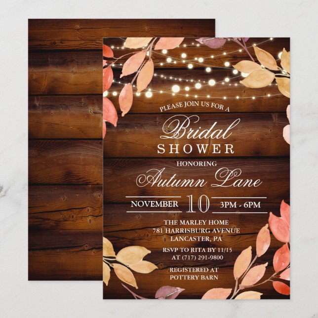 Invitation Carton d'invitation de douche de mariée aux feuill (Devant / Derrière)