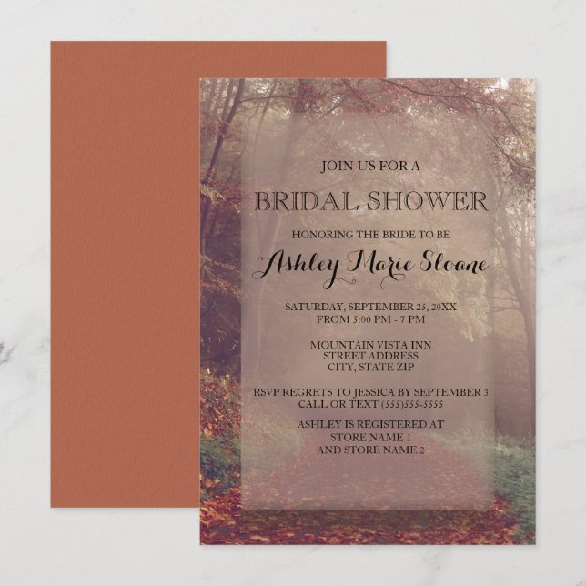 Invitation Carton d'invitation de douche de mariée aux feuill (Devant / Derrière)