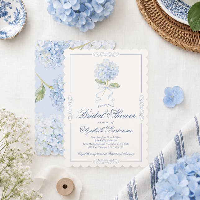 Invitation Carton d'invitation de douche de mariée aux horten (Elegant Blue Hydrangea Bridal Shower Invitation)