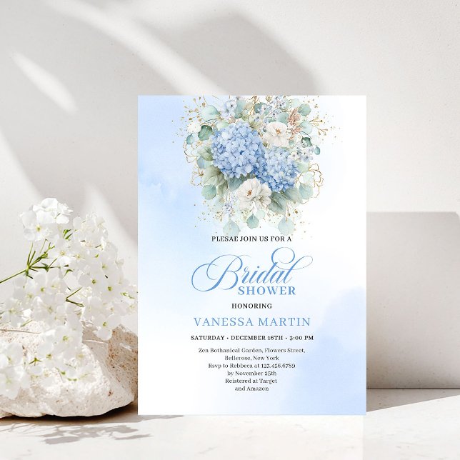 Invitation Carton d'invitation de douche de mariée aux horten (Timeless Blue Hydrangeas Bridal Shower Invitation)