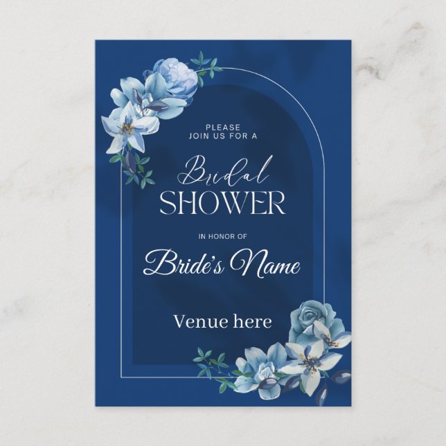 Invitation Carton d'invitation de douche de mariée bleu éléga (Devant)