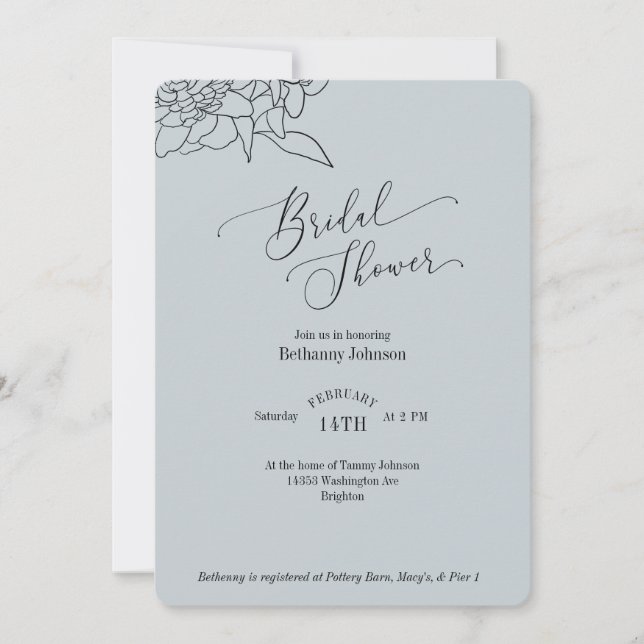 Invitation Carton d'invitation de douche de mariée bleu pouss (Devant)