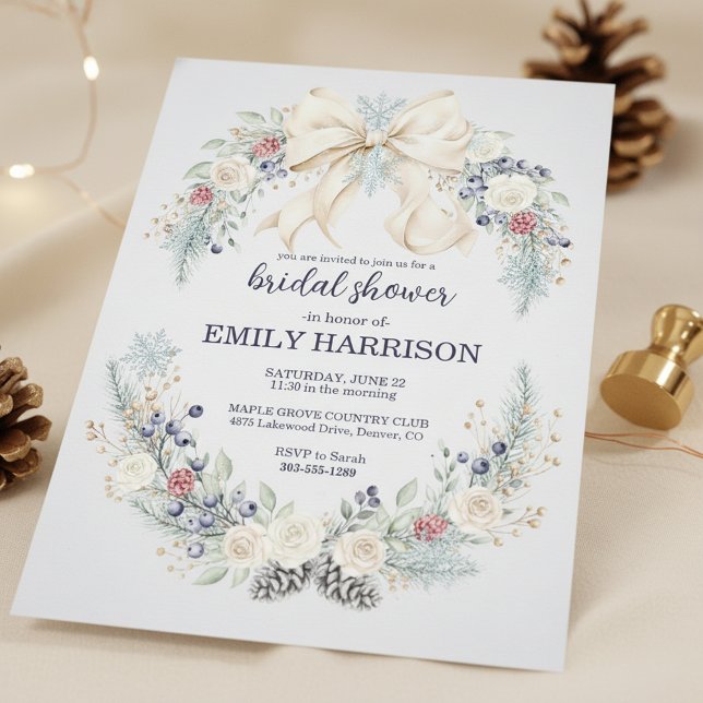Invitation Carton d'invitation de douche de mariée d'hiver Cr (winter floral bridal shower)