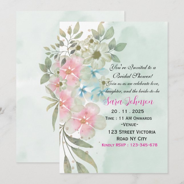 Invitation Carton d'invitation de douche de mariée Elegant Gr (Devant / Derrière)