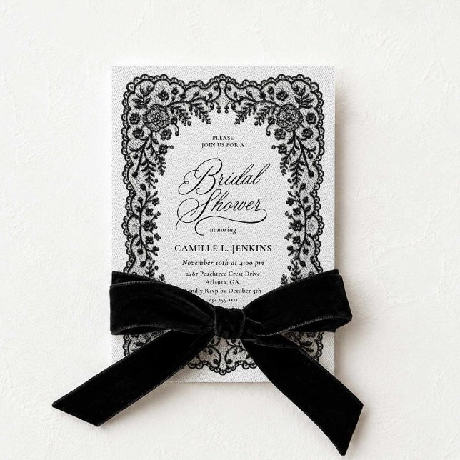 Invitation Carton d'invitation de douche de mariée en dentell (Elegant Black Lace Bridal Shower Invitation)