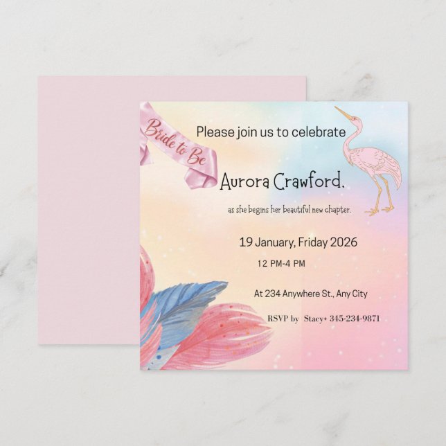 Invitation Carton d'invitation de douche de mariée Flamant Tr (Devant / Derrière)