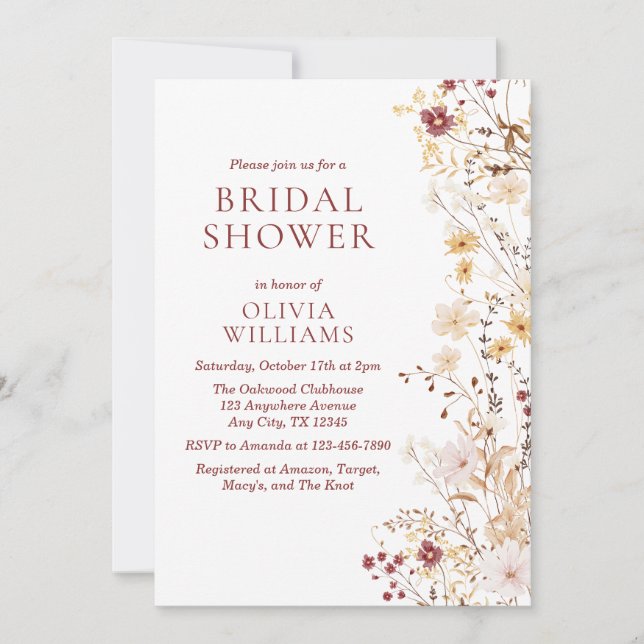 Invitation Carton d'invitation de douche de mariée Fleur sauv (Devant)
