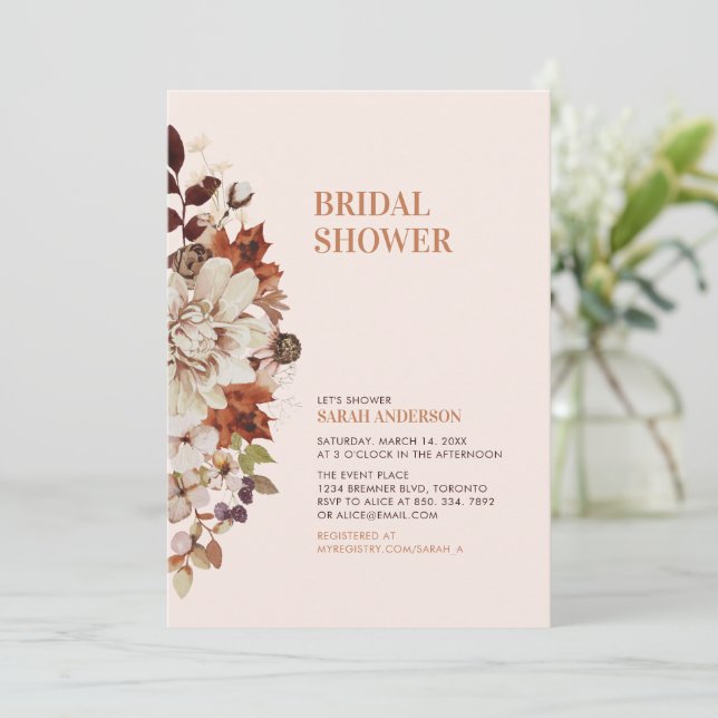 Invitation Carton d'invitation de douche de mariée Floral Aut (Debout devant)